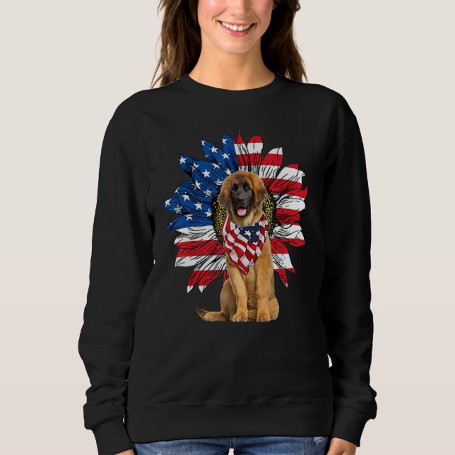 Sunflower American Flag Leonberger 4th Of July Pra Sweatshirt (Front)