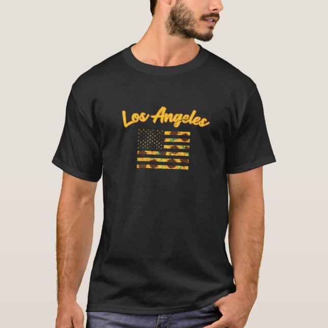 Sunflower American Flag Los Angeles Patriotic Cali T-Shirt (Front)