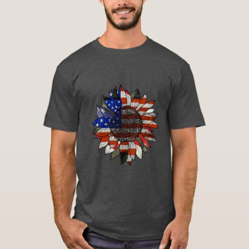 Sunflower American Flag Tee USA Flower Shirt