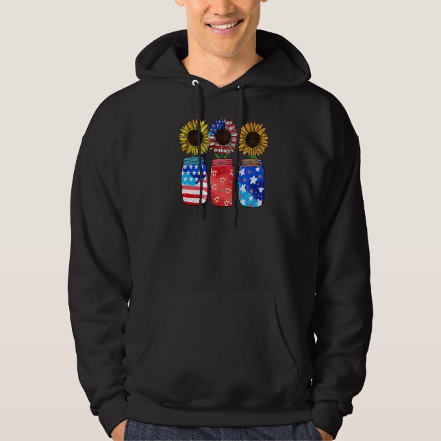 Sunflower American Flag Usa Flag 4th Of July Patri Hoodie (Front)