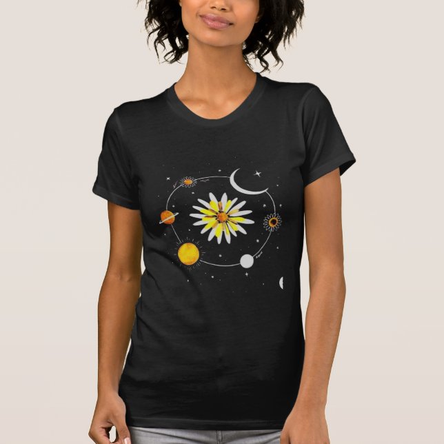 Sunflower among the planets and stars T-Shirt (Front)