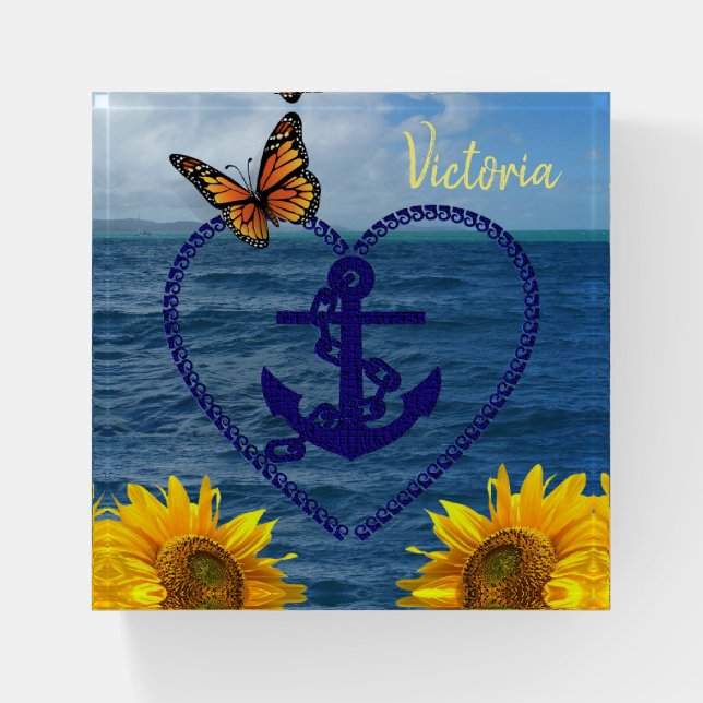 Sunflower Anchor Butterfly Paperweight (Front)