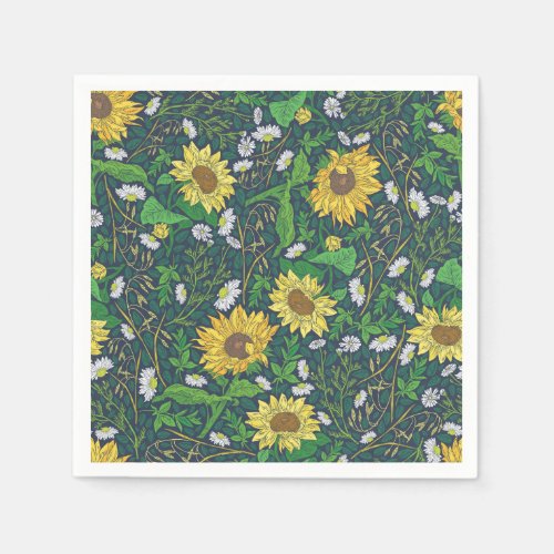 Sunflower and Aster Garden Print Paper Napkins