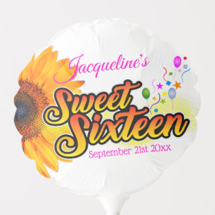 Sunflower and Balloons on White Sweet Sixteen