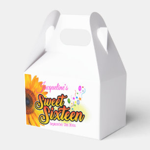 Sunflower and Balloons on White Sweet Sixteen Favor Boxes