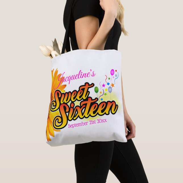 Sunflower and Balloons on White Sweet Sixteen Tote Bag (Close Up)
