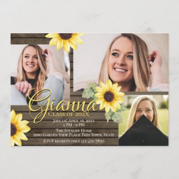 Sunflower And Barn Wood Graduate Photo Invitation by happygotimes at Zazzle