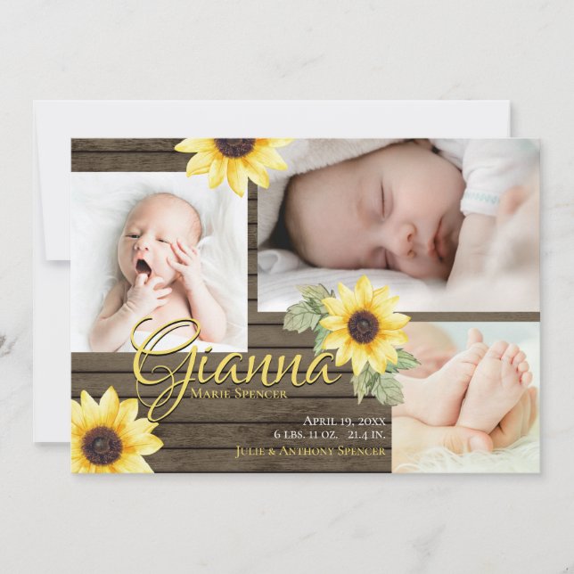Sunflower and Barn Wood Photo Invitation (Front)