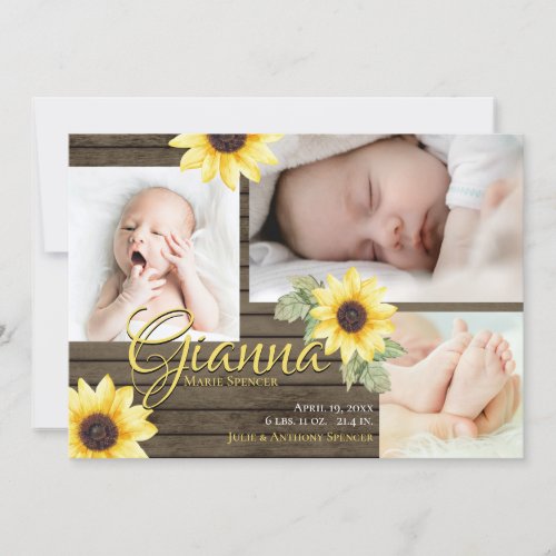 Sunflower and Barn Wood Photo Invitation