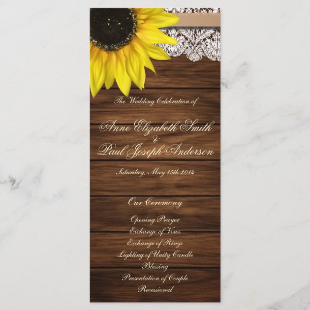 Sunflower And Barn Wood Wedding Program