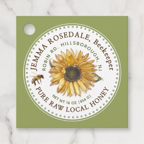 SUNFLOWER AND BEE GREEN HONEY  PRODUCT TAG