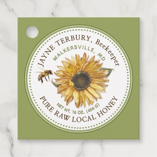SUNFLOWER AND BEE GREEN HONEY  PRODUCT TAG