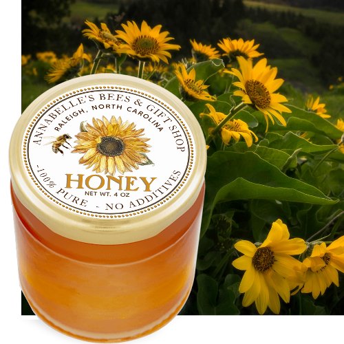 Sunflower and Bee Honey Label