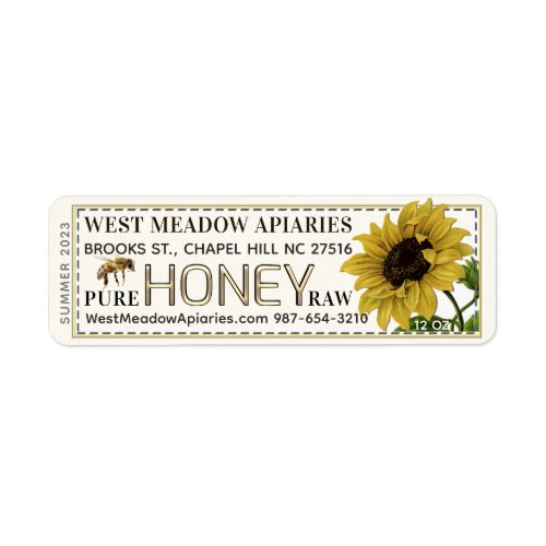 Sunflower and Bee Honey Label Dashed Border