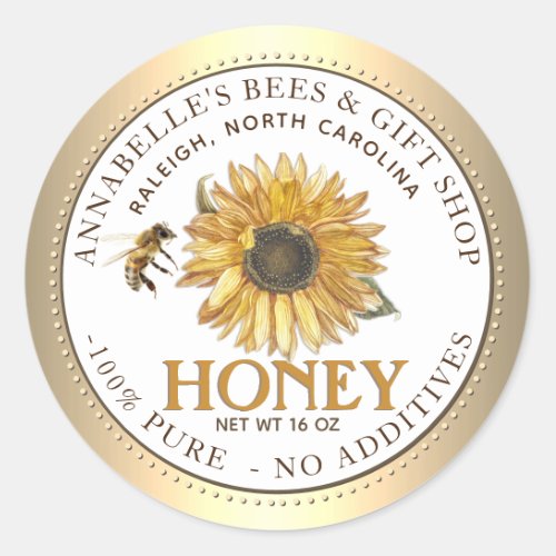Sunflower and Bee Honey Label Gold Border