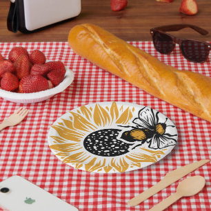 Sunflower and Bee Paper Plates