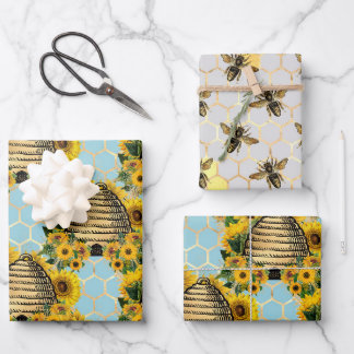 Sunflower and Bee Series Design Five Wrapping Paper Sheets