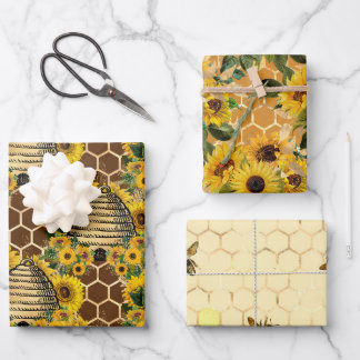 Sunflower and Bee Series Design One Wrapping Paper Sheets
