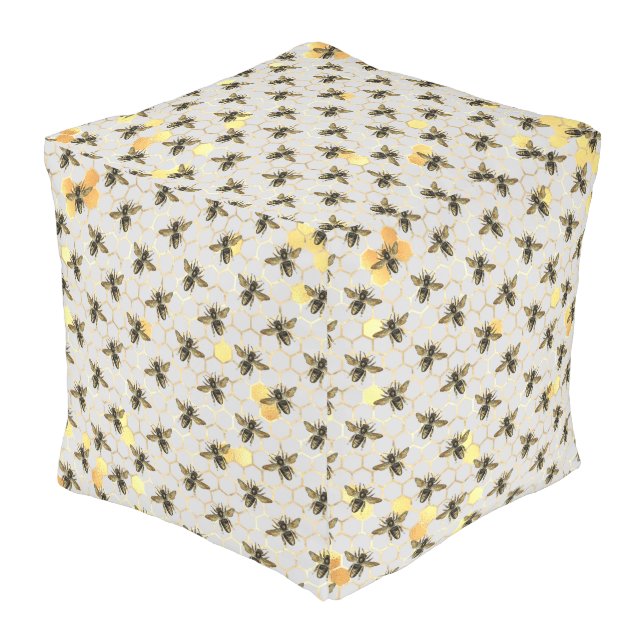 Sunflower and Bee Series Design Seven Outdoor Pouf (Angled Front)