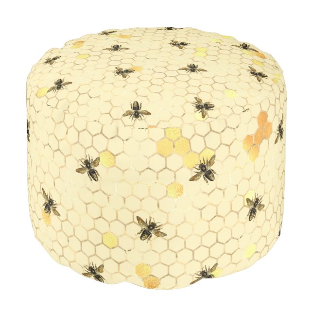 Sunflower and Bee Series Design Six Pouf (Angled Front)