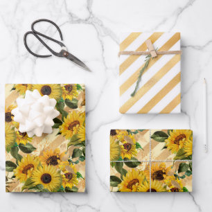 Sunflower and Bee Series Design Six Wrapping Paper Sheets