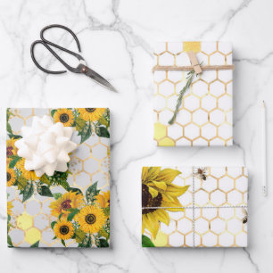 Sunflower and Bee Series Design Two Wrapping Paper Sheets