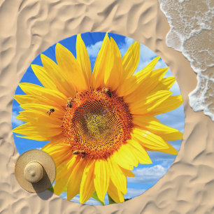 Sunflower and Bees Beach Towel