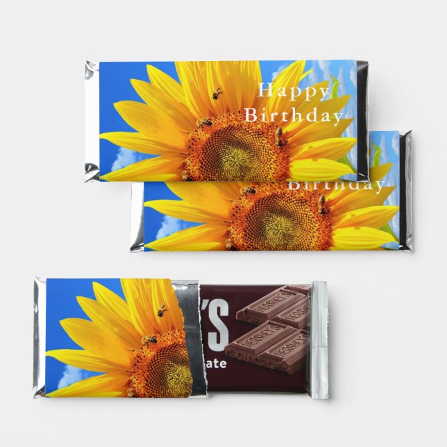 Sunflower and Bees Birthday Hershey Bar Favors (Front)