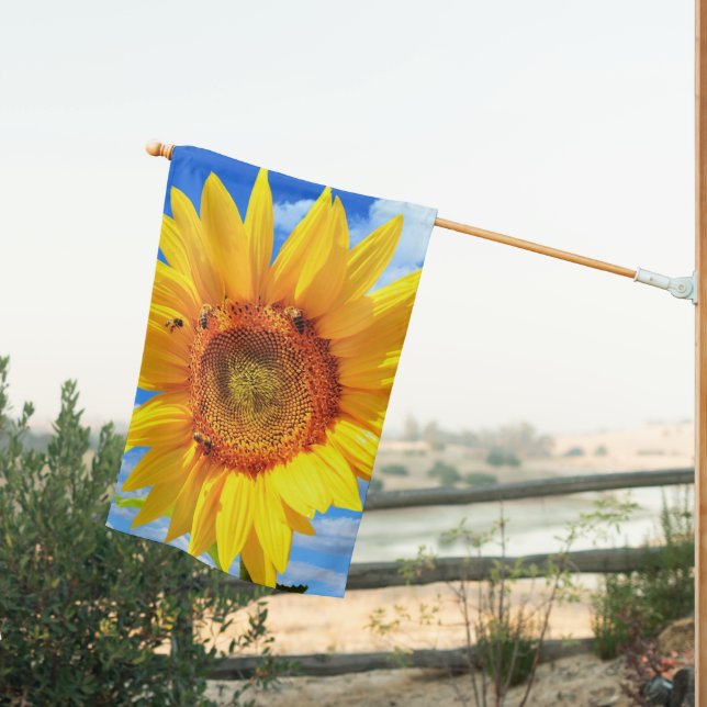Sunflower and Bees House Flag (Insitu (Back))