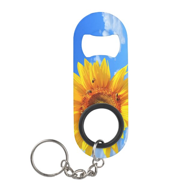 Sunflower and Bees Keychain Bottle Opener (Front)