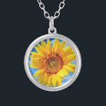 Sunflower and Bees Necklace<br><div class="desc">Necklaces with Yellow Sunflower and Bees on Blue Sky Summer Day - Customizable - or Choose / Add Your Unique Photo - Image / Text - Name / Color / Font / Size / more - Make Your Special Necklace Gift - Resize and move or remove and add image /...</div>