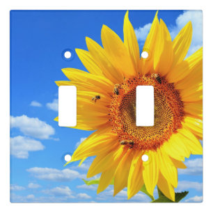 Sunflower and Bees on Blue Sky Light Switch Cover