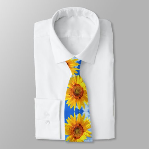 Sunflower and Bees on Blue Sky _ Summer Party Neck Neck Tie