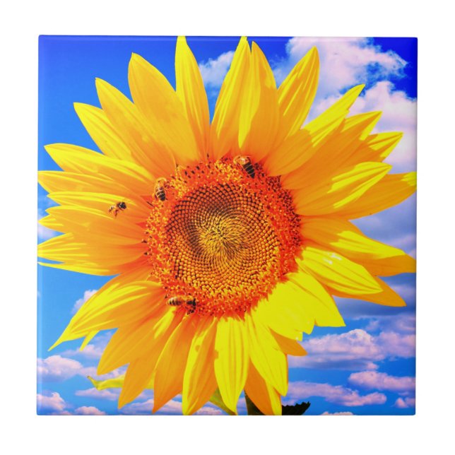 Sunflower and Bees Tile (Front)