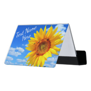 Sunflower and Bees with Custom Text Name Desk Business Card Holder