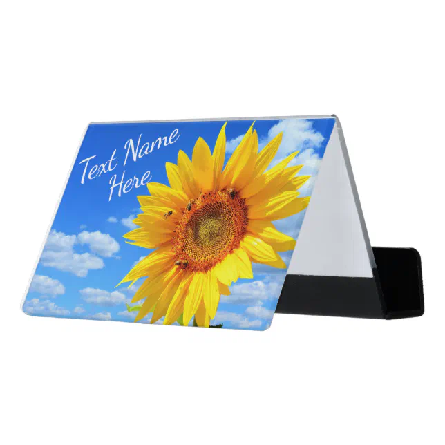 Sunflower and Bees with Custom Text Name Desk Business Card Holder | Zazzle