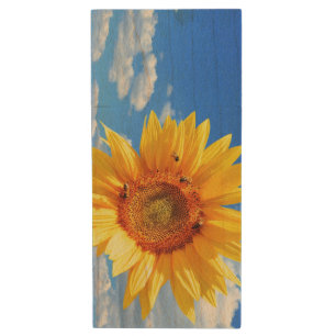 Sunflower and Bees Wood Flash Drive