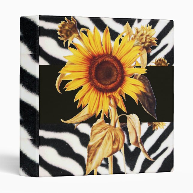 SUNFLOWER AND BLACK WHITE ZEBRA FUR MONOGRAM BINDER (Front/Spine)