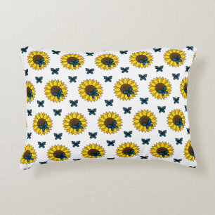 Sunflower and Blue Butterfly Accent Pillow
