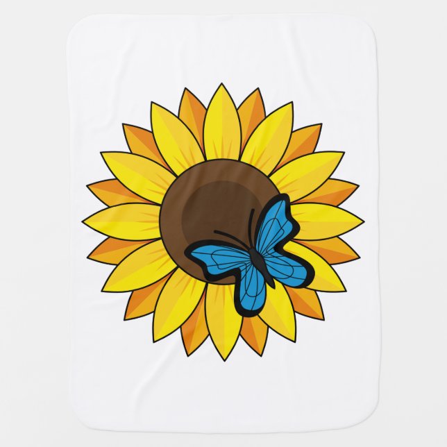 Sunflower and Blue Butterfly Baby Blanket (Front)
