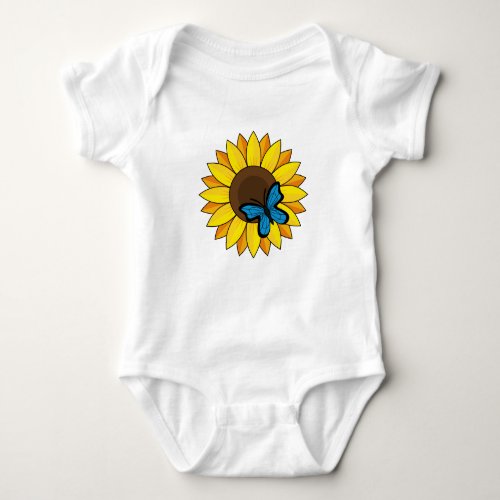 Sunflower and Blue Butterfly Baby Bodysuit