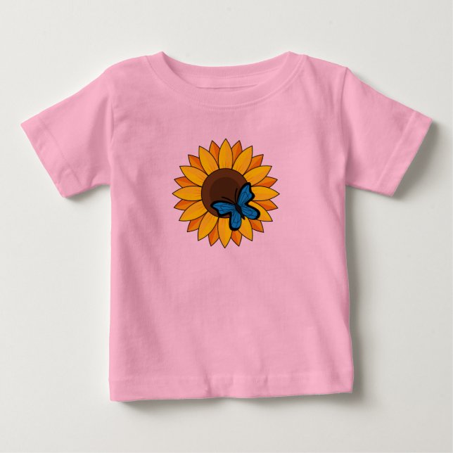 Sunflower and Blue Butterfly Baby T-Shirt (Front)