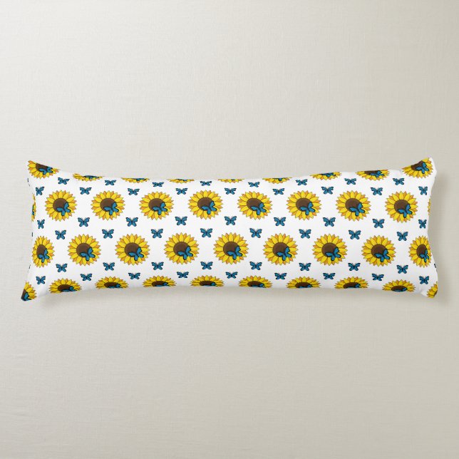 Sunflower and Blue Butterfly Body Pillow (Front)