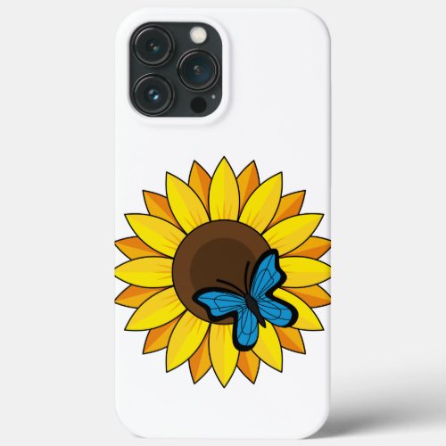 Sunflower and Blue Butterfly iPhone 13 Pro Max Case