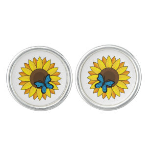 Sunflower and Blue Butterfly Cufflinks
