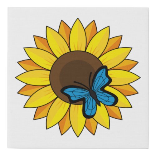 Sunflower and Blue Butterfly Faux Canvas Print