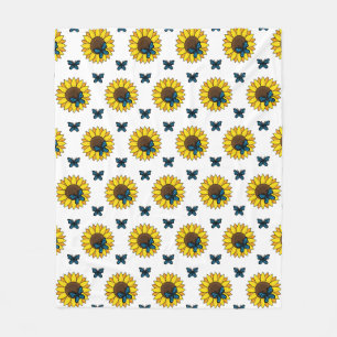 Sunflower and Blue Butterfly Fleece Blanket