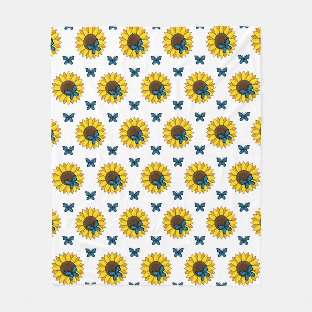 Sunflower and Blue Butterfly Fleece Blanket (Front)