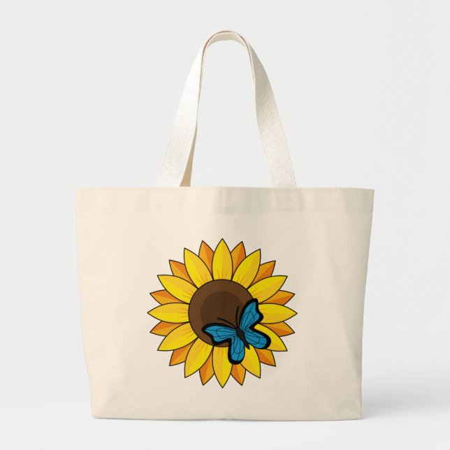 Sunflower and Blue Butterfly Large Tote Bag (Front)