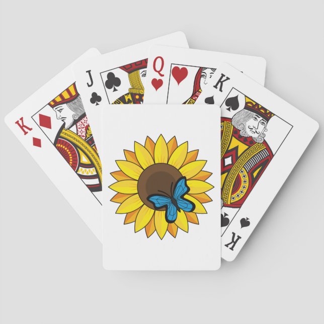 Sunflower and Blue Butterfly Poker Cards (Back)
